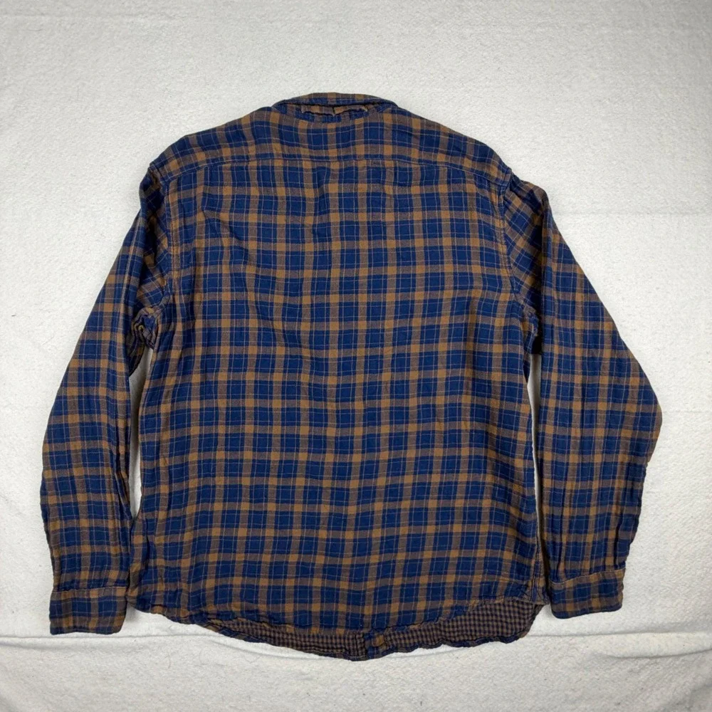 Banana Republic Mens XL Blue Brown Plaid Organic Cotton Untucked Standard Fit